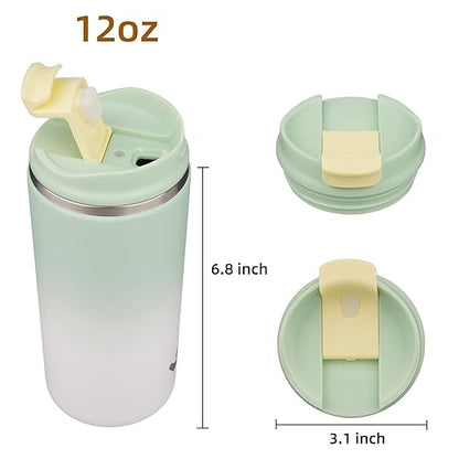 Tumbler with Lid, 12 oz Travel Coffee Mug Double Wall Vacuum Stainless Steel Thermal Metal Cup Insulated Water Bottle,GreenWhite