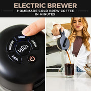 VINCI Express Cold Brew, Electric Cold Brew Coffee Maker in 10 minutes, 4 Brew Strength Settings & Cleaning Cycle, Easy to Use & Clean, Glass Carafe 1.4 Liters Push Button Control