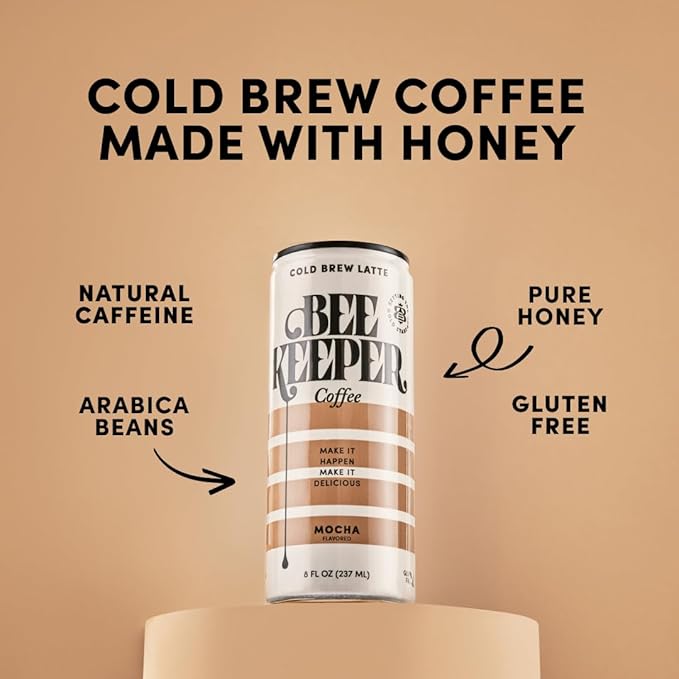 Beekeeper Coffee Cold Brew Mocha Latte with Oregon Honey, 8 fl oz cans (Pack of 12), Ready-to-Drink, 125mg Natural Caffeine