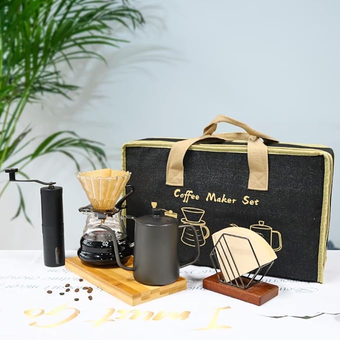 SOTECH Coffee Set Coffee Dripper Server Glass Sharing Pot Pour Over Coffee Kettle Coffee Grinder Coffee Maker Set for Home Outdoor