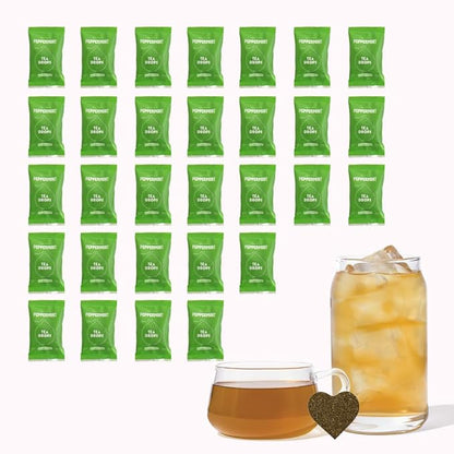 Tea Drops 30 Bulk Pack Organic Peppermint Bagless Tea - Loose Leaf, Lightly Sweetened, On-The-Go. Plastic-Free - Iced or Hot Tea