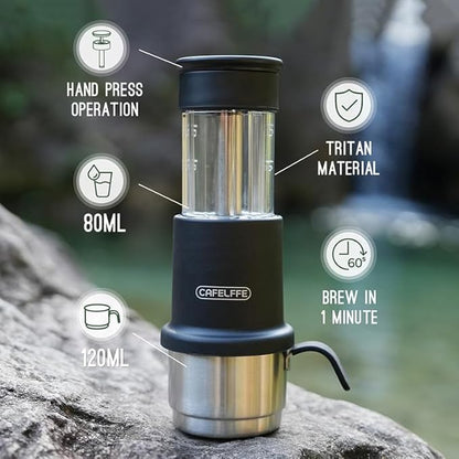 Manual Portable Coffee Maker Set with Milk Frother Cup &Carry Bag, Hand Press Espresso Machine Compatible with Nes Original Capsule/Ground for Outdoor Travel Camping Gift,Green