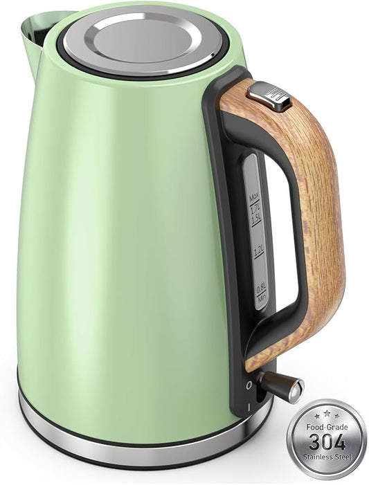Electric Kettle for Boiling Water, 1.7L Visual Water Window Stainless Steel Electric Water Kettle, 1500W BPA-Free Hot Water Kettle Pot, Auto Shut Off & Boil-Dry Protection, Green