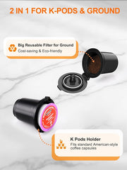 Single Serve Coffee Maker for K-Cup and Ground Coffee, Fast Brew, 6-12 oz Brew Sizes One Cup Coffee Machine Fits 5.5