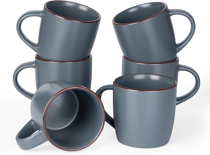 famiware Mercury Coffee Mugs 13 oz, Coffee Mugs Set of 6 with Handle, Cups for Latte, Hot Tea, Cappuccino, Mocha, Cocoa, Charcoal