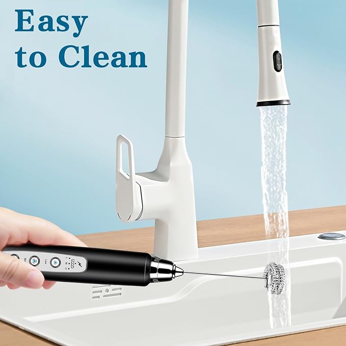 Milk Frother Handheld for Coffee, Electric Whisk 3 Speed Adjustable, Drink Mixer with Stainless 3 Whisks, Rechargeable Hand Frother Wand, Foam Maker for Latte Cappuccino Hot Chocolate Egg Black