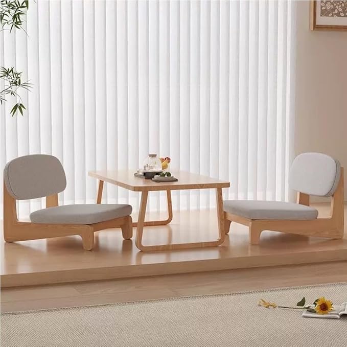 Vintage Tatami Chairs, Meditation Chair with Back Support, Floor Chairs with Cushion, Accent Meditation Floor Seat for Bay Window, Living Room, Bedroom