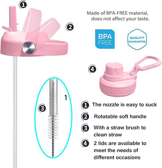 SENDESTAR 40oz Stainless Steel Water Bottle(Cold for 48 Hrs, Hot for 24 Hrs),Double Wall Vacuum Insulated Bottle with Straw Lid, Spout Lid and Flex Cap, Fit in Any Car Cup Holder 40-car-1-Pink-B-1