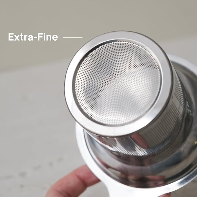 WENSHUO Ceramic Tea Infuser Cup with Stainless Steel Brewing Basket and Lid, Perfect for Steeping Floral Teas, Large Capacity, 20oz, Matte Crème