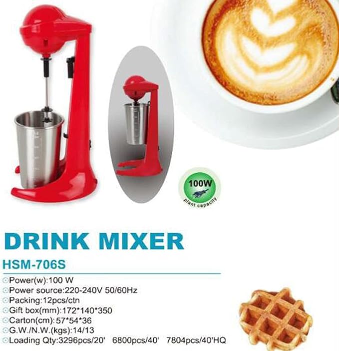 Electric Milkshake Maker Machine, 100W 2-Speed Milk Shake Mixer Machine with 17oz Stainless Steel Mixing Cup, Commercial Milkshake Blender & Drink Mixer for Home or Business(Red)