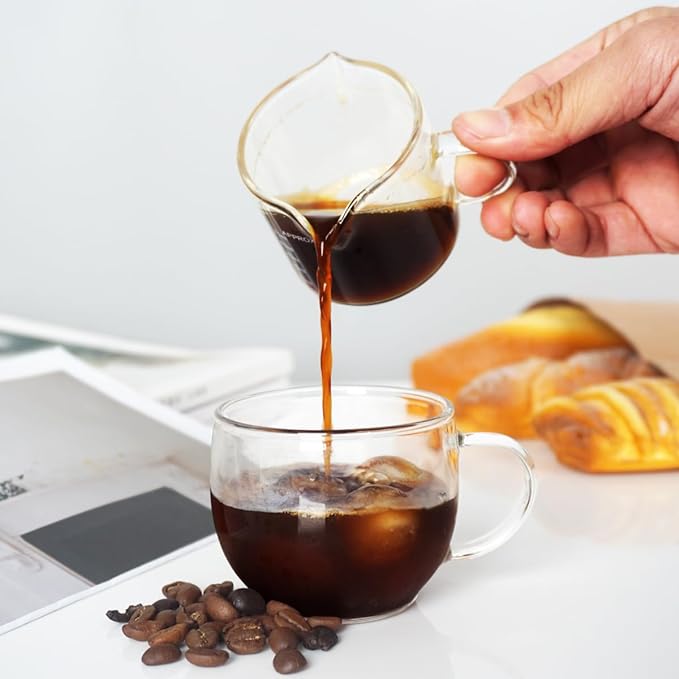 2 Pack Double Spouts Measuring Triple Pitcher Milk Cup 75ML Espresso Shot Glasses Parts Clear Glass