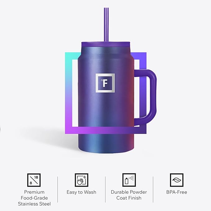 IRON °FLASK Co-Pilot Insulated Mug w/Straw & Flip Cap Lids - Cup Holder Bottle for Hot, Cold Drink - Leak-Proof - Water, Coffee Portable Travel Mug - Dark Pine, 50 Oz