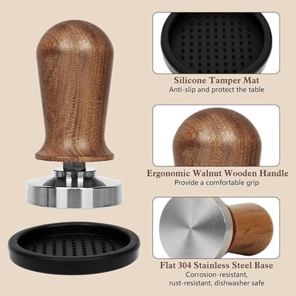Y-Step 51mm Espresso Tamper Set, 30 lb Consistent Pressure Calibrated Coffee Tamper with Spring Loaded, Silicone Mat, Coffee Stirrer Espresso Distribution Tool, Wooden Barista Kit for Espresso Machine