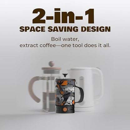 Electric French Press Coffee Maker, 120V Boil Water & Press Coffee 2-in-1, Portable Design for Camping, Travel, 6 Minute Brew Ready