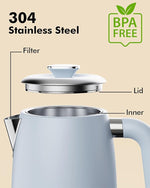 Load image into Gallery viewer, 1L Small Electric Kettles Stainless Steel, Portable Travel Mini Hot Water Boiler Heater, Cool Touch Teapot, Auto Shut-Off &amp; Boil-Dry Protection for Cooking, Business Trip and More, Blue