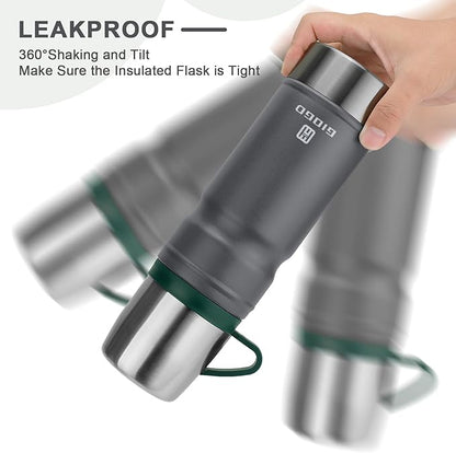 Vacuum Insulated Water Bottle Thermo Water Flask with Cup 680ml/23oz Stainless Steel Thermal Water Bottles Thermo for Hot and Cold Drinks Coffee Water(Dark Grey,Single)