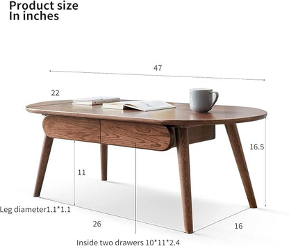 Solid Wood Coffee Table with Drawers - 100% North American FAS Grade Oak, Traditional Mortise and Tenon Craftsmanship, Low Table for Living Room & Home Office Eco-Friendly Finish