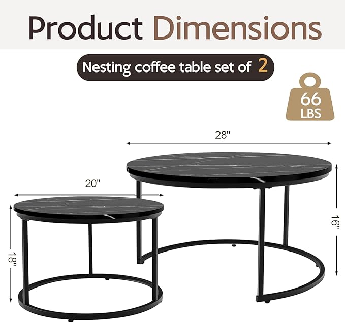 Round Coffee Table, Circle Nesting Coffee Tables for Living Room, Small Dining Center Space Saving Living Room Small Tables, Modern Center Table Dining Black, Modern Home Furniture