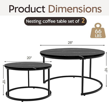 Round Coffee Table, Circle Nesting Coffee Tables for Living Room, Small Dining Center Space Saving Living Room Small Tables, Modern Center Table Dining Black, Modern Home Furniture