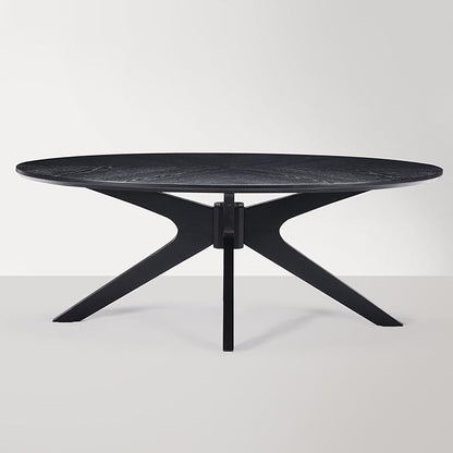 Farini Office Coffee Table, 47" Wood Coffee Tabletop with Wood Frame,Oval Coffee Table for Living Room,Bedroom,47 Inch,Black Tabletop and Frame