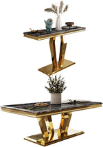 Load image into Gallery viewer, Coffee Table Set with Console Table, 48 inch Black and Gold Coffee Table with Geometric Polished Base, Rectangular Gold Sofa Table for Living Room