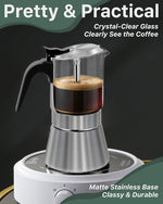 Load image into Gallery viewer, Grasseed Crystal Glass-Top Moka Pot, Brushed Stainless Steel Stovetop Espresso Maker for Italian Coffee - 9 Cup/360ml/12.6oz