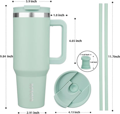 BJPKPK 40oz Stainless Steel Insulated Tumbler With Handle And Lid Straw Travel Coffee Mug Thermal Cup,Pistachio Green