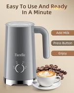 Load image into Gallery viewer, Facelle Milk Frother, 4-in-1 Electric Milk Steamer and Frother, 10oz/300ml Automatic Hot &amp; Cold Foam Maker and Milk Warmer with Auto Shut-Off, for Latte, Cappuccino, Macchiato, Hot Chocolate - Grey