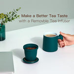 Load image into Gallery viewer, ZENS Tea Cup with Infuser and Lid, 12oz Green Tea Mug for Loose Leaf Tea Steeper, Wood Handle Tea Cup with Fine Tea Strainers Hot Diffusers, Ceramic Mugs Accessories for Tea Lovers Gifts