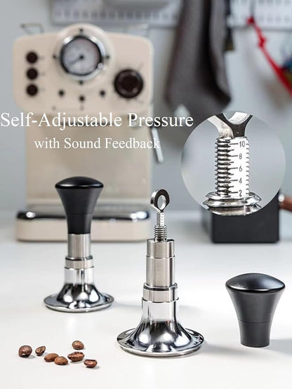 54mm Espresso Tamper with Calibrated Spring Loaded for Ninja Luxe Café/Breville -【24lb~35lbs Self-Adjustable with Sound Feedback】- Self Leveling Stainless Steel Ripple Base - Black