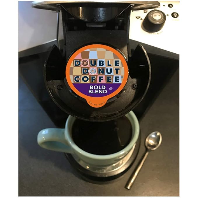 Double Donut Medium Dark Roast Coffee Pods, Bold Blend Coffee, Single Serve Coffee For Keurig K Cups Machines, Dark Roast Coffee in Recyclable Pods, Hot or Iced Coffee, 24 Count