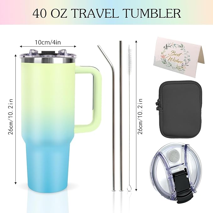Personalized 40 oz Tumbler with Handle and Straw, Custom Tumbler with Picture, Text, Stainless Steel Travel Coffee Mug Cup, Personalized Gifts For Women Men Birthday Anniversary Thank You Gifts