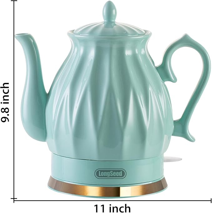 Ceramic Electric Kettle, 1.5L/1200W Boil Water Quickly and Easily with Boil-Dry Protection Auto Shut Off, Detachable Swivel Base, Diamond Cut Glazed