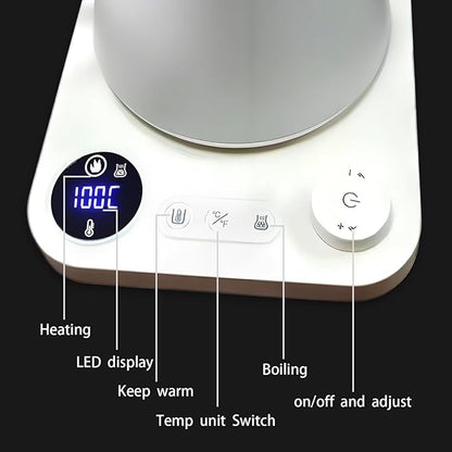 Smart Digital Electric Kettle with Variable Temperature Control, Stainless Steel Inner, 1200W Quick Heating Gooseneck Electric Kettles, Stylish Matte Finish for Coffee & Hot Beverages, 0.9L (Beige)