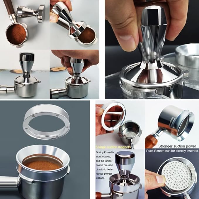 5 Pieces - 53.3mm Espresso Tamper Accessories Kit Fit 54mm Portafilters, 53.3mm Coffee Tampers Set, WDT Stirrer Tool, Puck Screen, Dosing Funnel, Coffee Cleaning Brush (53.3mm)