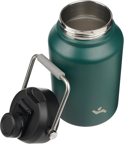 Jug with Handle,87 oz Insulated Water Bottle with Carrying Pouch, Double Wall Vacuum Stainless Steel Metal Bottle,Dark Green