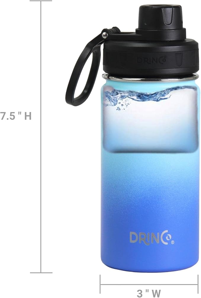DRINCO Stainless Steel Water Bottle Spout Lid Vacuum Insulated Double Wall Water Bottle Wide Mouth (40oz 32oz 22oz 18oz 14oz) Leak Proof Keeps Cold or Hot (14 oz, 14oz Morning Sky Blue)