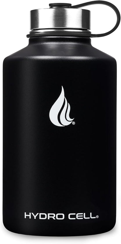 HYDRO CELL Stainless Steel Insulated Water Bottle with Straw - For Cold & Hot Drinks - Metal Vacuum Flask with Screw Cap and Modern Leakproof Sport Thermos for Adults (Black 64oz)