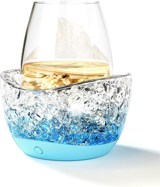 Wine Chiller for Glass Stemless Wine Glass Chiller Keeps Your Glasses of Vino Cold 10 Color Light Modes Separable Wine Essentials Accessories (Blue)
