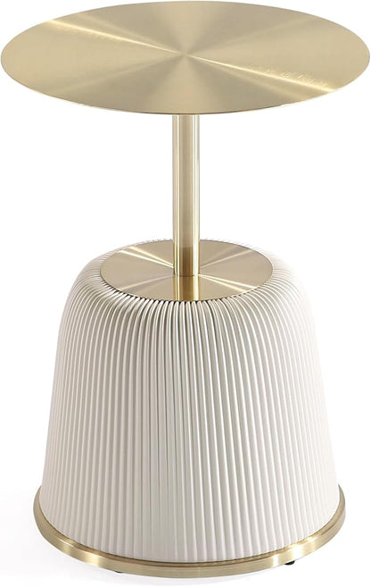 Manhattan Comfort Modern Anderson Coffee Table, 1.0 & 2.0 End Table, Upholstered in Cream Leatherette with Ceramic Faux Tabletop and Gold Metal Tabletop- Set of 3