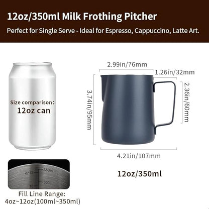 watchget Stainless Steel Milk Frothing Pitcher 12oz/350ml - Espresso Steaming Pitcher for Cappuccino, Latte Art, Coffee Machine Accessories Milk Jug Coffee Frother Cup, Blue