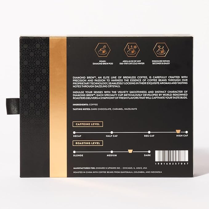 Luxury Instant Espresso - 160mg Caffeine, Hot or Iced Instant Coffees, Cold Brew Coffee, Double Shot Espresso, 12 Counts, 100% Arabica, Surgar Free, No Additives - Original Diamond Brew