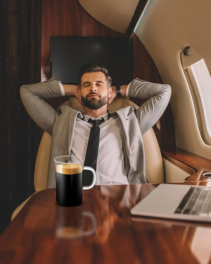 LUXU Glass Coffee Tea Cups(Set of 4)-13 oz,Clear Glass Mugs,Tall Drinking Glasses for Cappuccino,Latte,Espresso,Lead-free Drinking Glasses Great for Juice,Water,Beer,Milk Hot And Cold Drinks