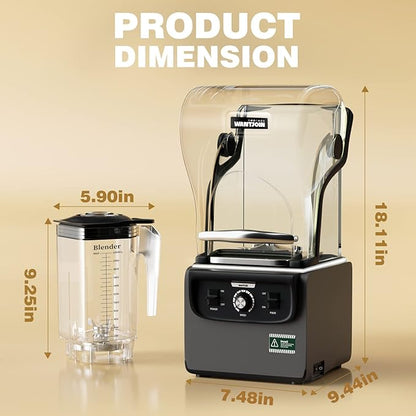 Wantjoin Commercial Quiet Blender for Kitchen, Smoothie Protein Shake Licuadora, Countertop Professional Electric Food Machine for Puree, Milkshake, Juice, Drink and Ice with Silent Cover 2200ml 1800W