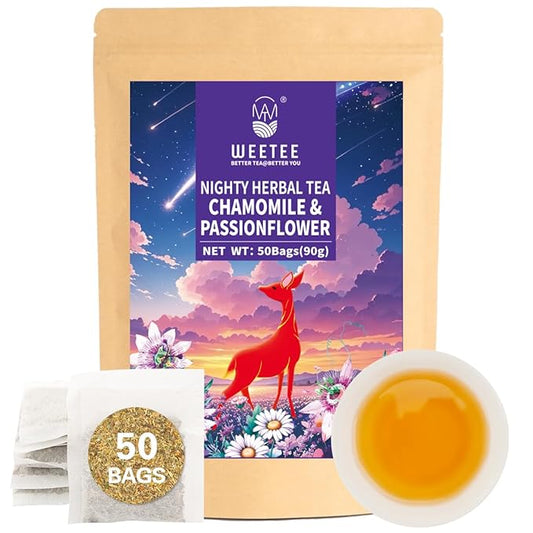 WT WEETEE Chamomile & Passionflower Nighty Herbal Tea Bags 50 Counts, Includes Spearmint, Valerian Root, Lavender, Peppermint & More, Natural Caffeine-free