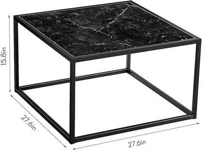 SAYGOER Black Coffee Table Small Square Coffee Table Simple Modern Center Table for Living Room Home Office 27.6 * 27.6 * 15.7Inch Easy Assembly, Black Faux Marble