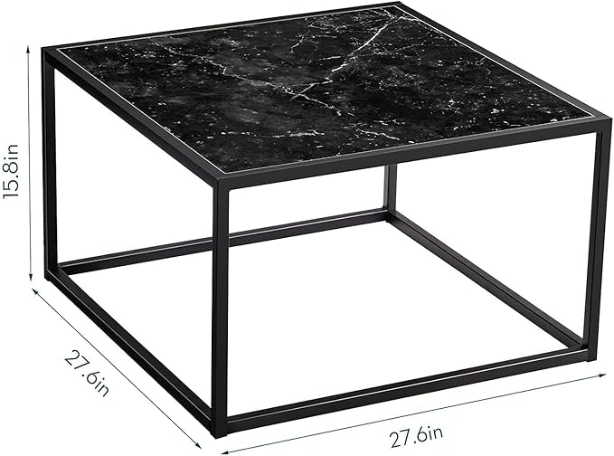 SAYGOER Black Coffee Table Small Square Coffee Table Simple Modern Center Table for Living Room Home Office 27.6 * 27.6 * 15.7Inch Easy Assembly, Black Faux Marble