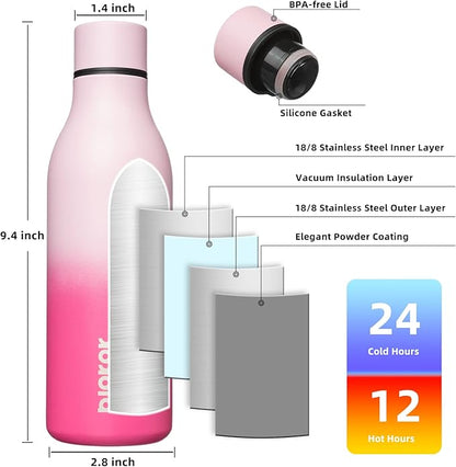 BJPKPK Insulated Water Bottles, 18 oz Stainless Steel Metal Water Bottle with Strap, BPA Free Leak Proof Jugs, Mugs, Flasks, Reusable Thermal Flasks for Sports & Travel, Cherry