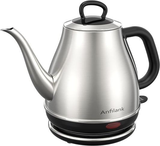 Electric Gooseneck Kettle, 1L 1500W Fast Boil, 100% Stainless Steel BPA Free Pour-Over Coffee & Tea Kettle, Water Boiler with Auto Shut & Boil-Dry Protection, Silver