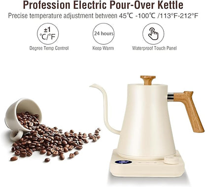 Smart Digital Electric Kettle with Variable Temperature Control, Stainless Steel Inner, 1200W Quick Heating Gooseneck Electric Kettles, Stylish Matte Finish for Coffee & Hot Beverages, 0.9L (Beige)